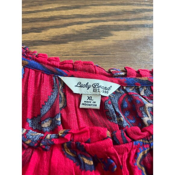 Lucky Brand red blue three quarter sleeved top size XL - Picture 4 of 9